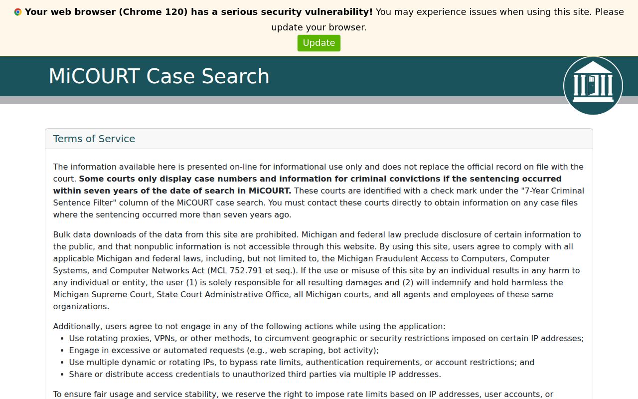 Tuscola County case lookup MiCOURT search home for court records