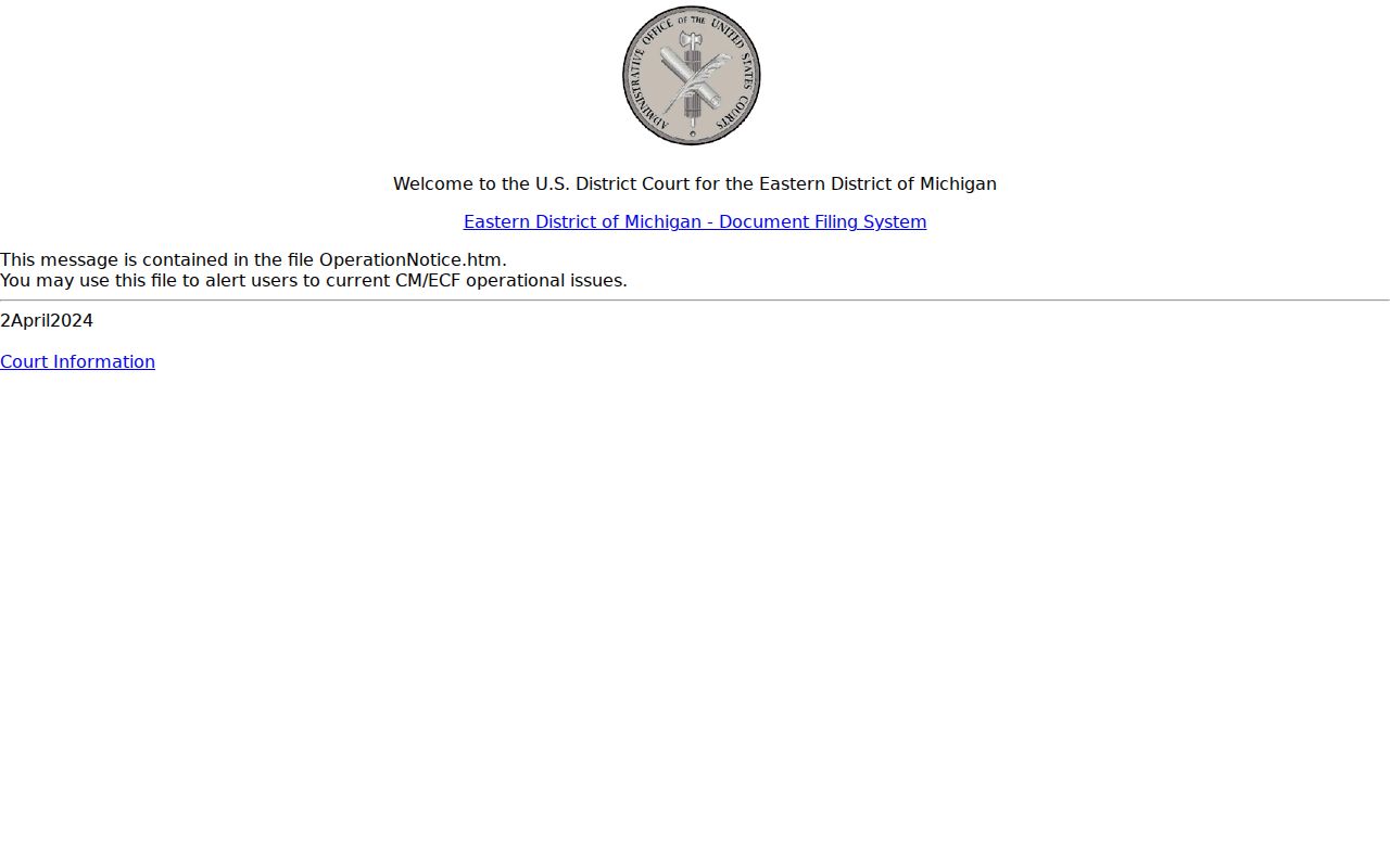 Tuscola County court records federal CM ECF filing login