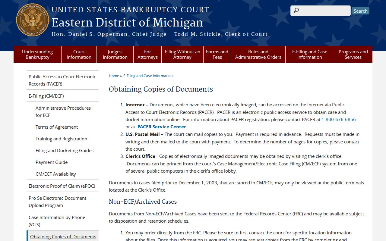 Tuscola County court records federal bankruptcy copy instructions