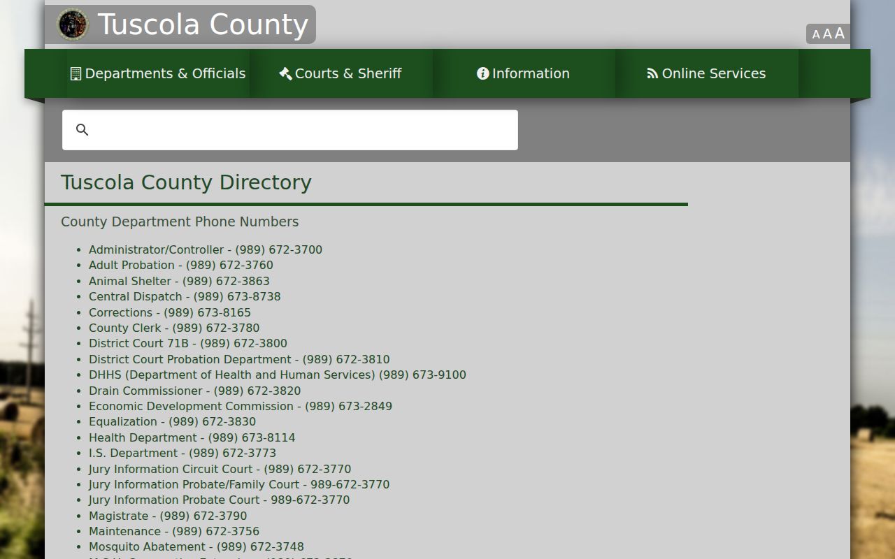 Tuscola County court docket directory for clerk, district, probate, and court administration